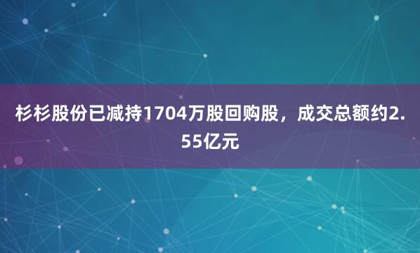 杉杉股份已减持1704万股回购股，成交总额约2.55亿元